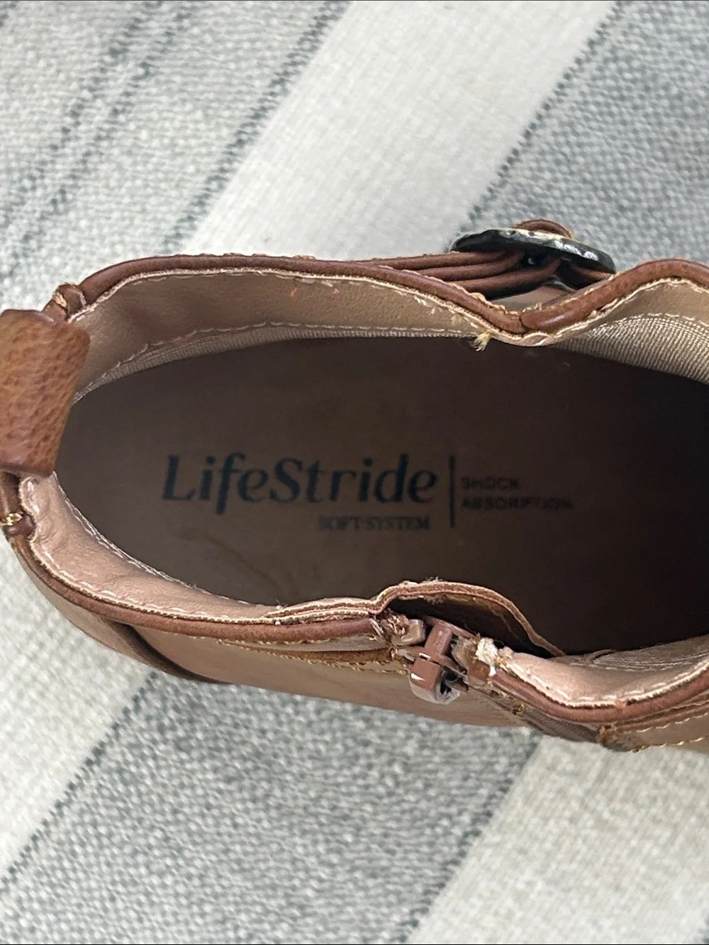 Life Stride Brown Faux-Leather Ankle Booties with Wrap Strap